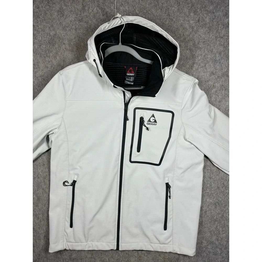 Gerry Softshell Jacket Mens Large Hooded Full Zip Gray Outdoor‎ 1791630